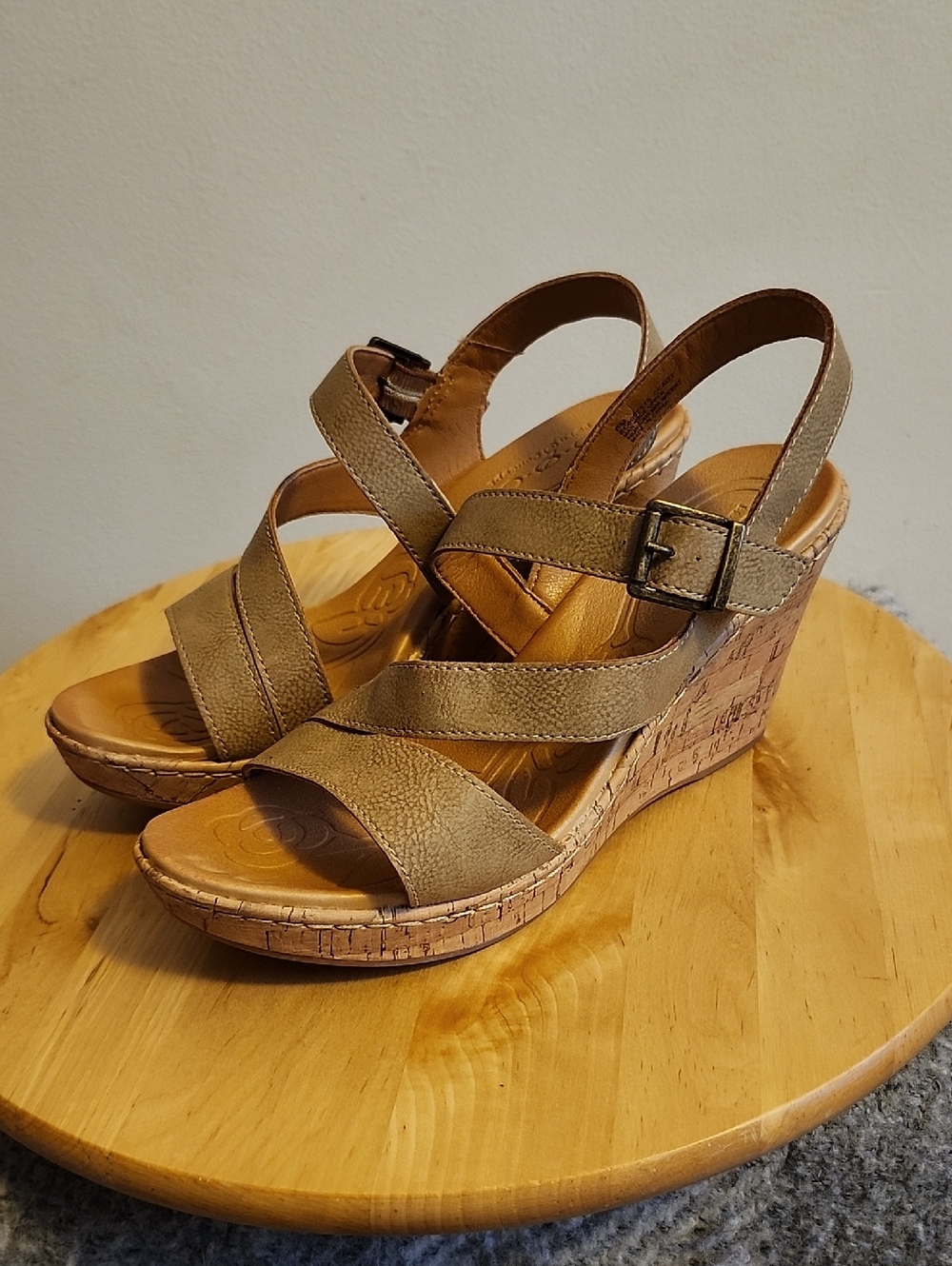 BOC Wedge Sandals in Taupe with Cork Heel, Summer Sandal, Classic